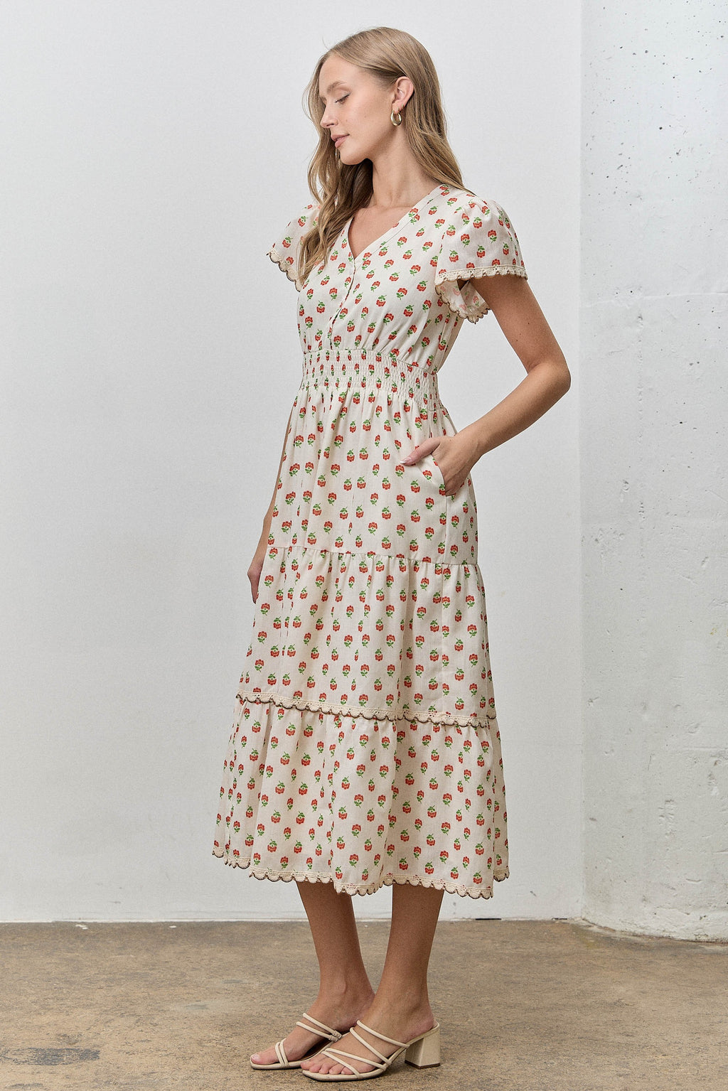 Floral Print Tiered Midi Dress