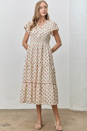 Floral Print Tiered Midi Dress