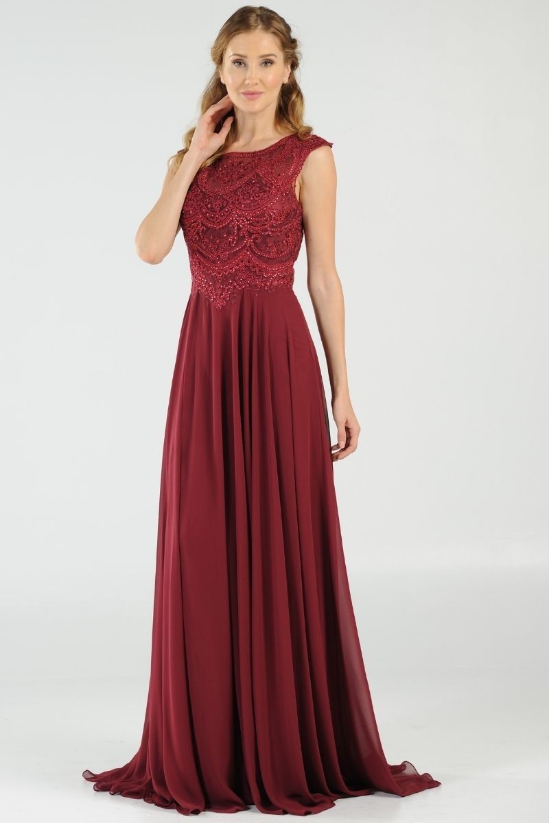 Chiffon Long Flowing Dress Embellished Top