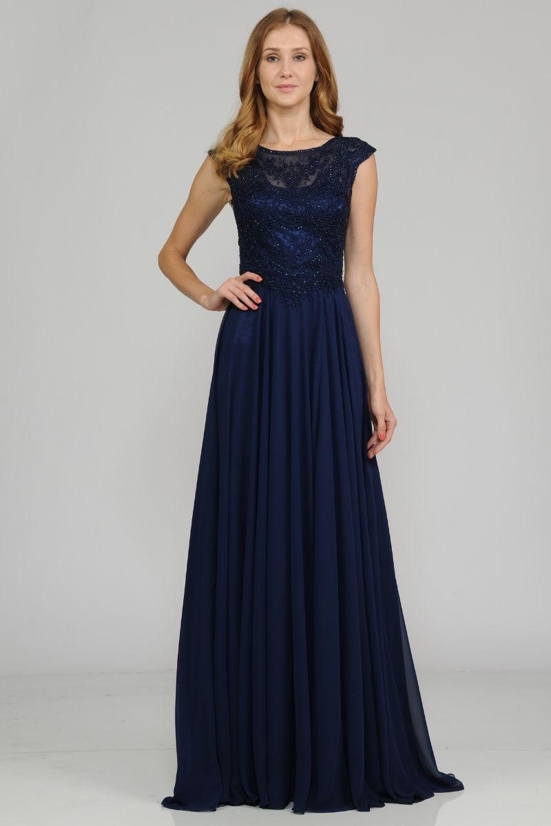 Chiffon Long Flowing Dress Embellished Top