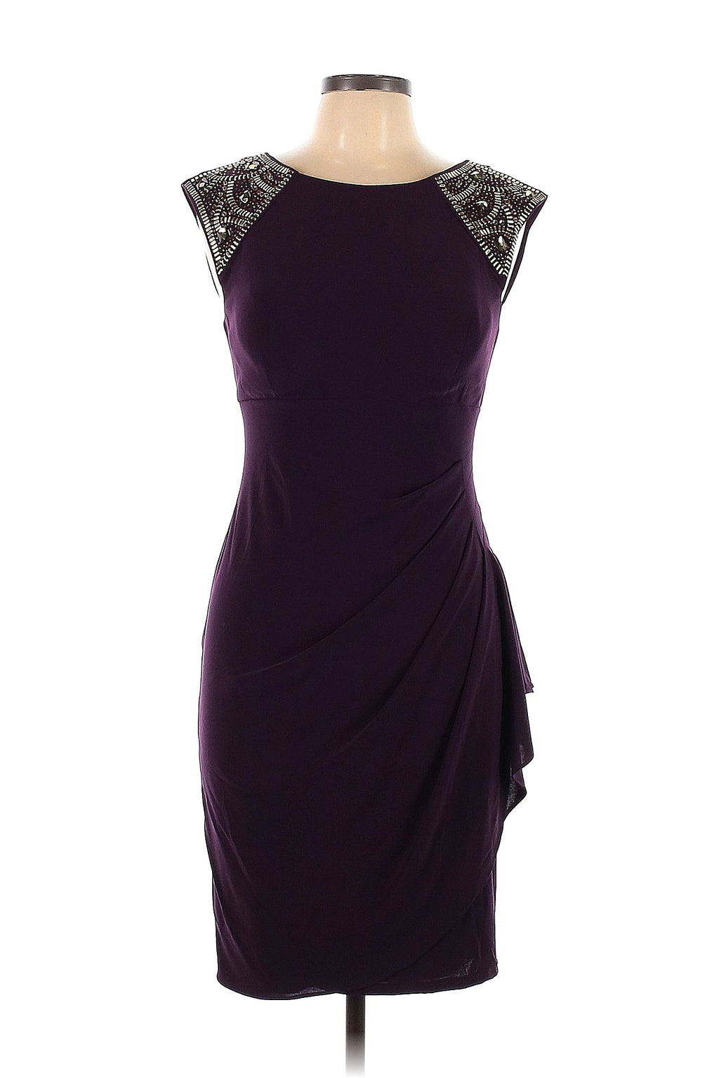 Xscape Purple Pencil Dress with gem detail shoulders