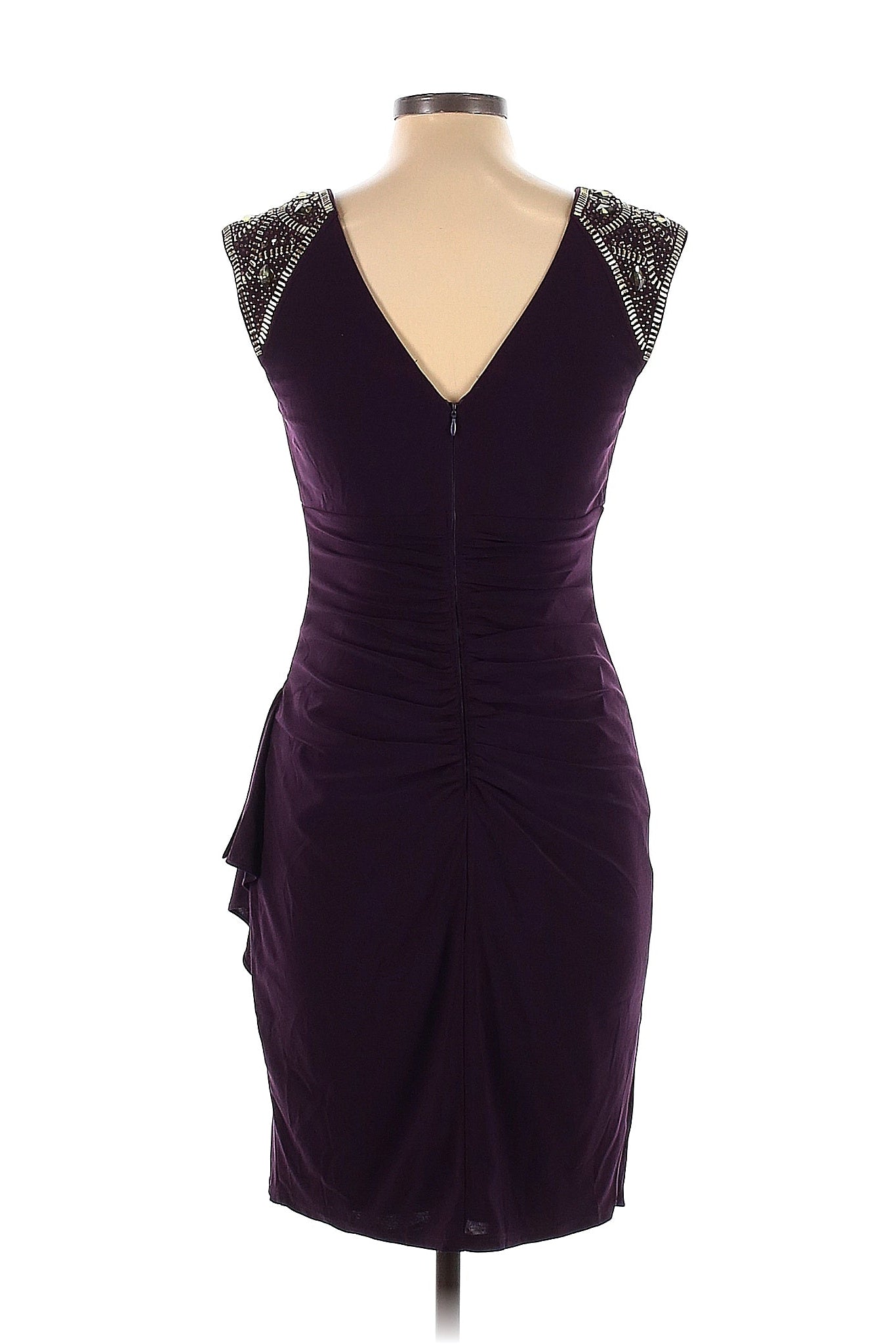 Xscape Purple Pencil Dress with gem detail shoulders